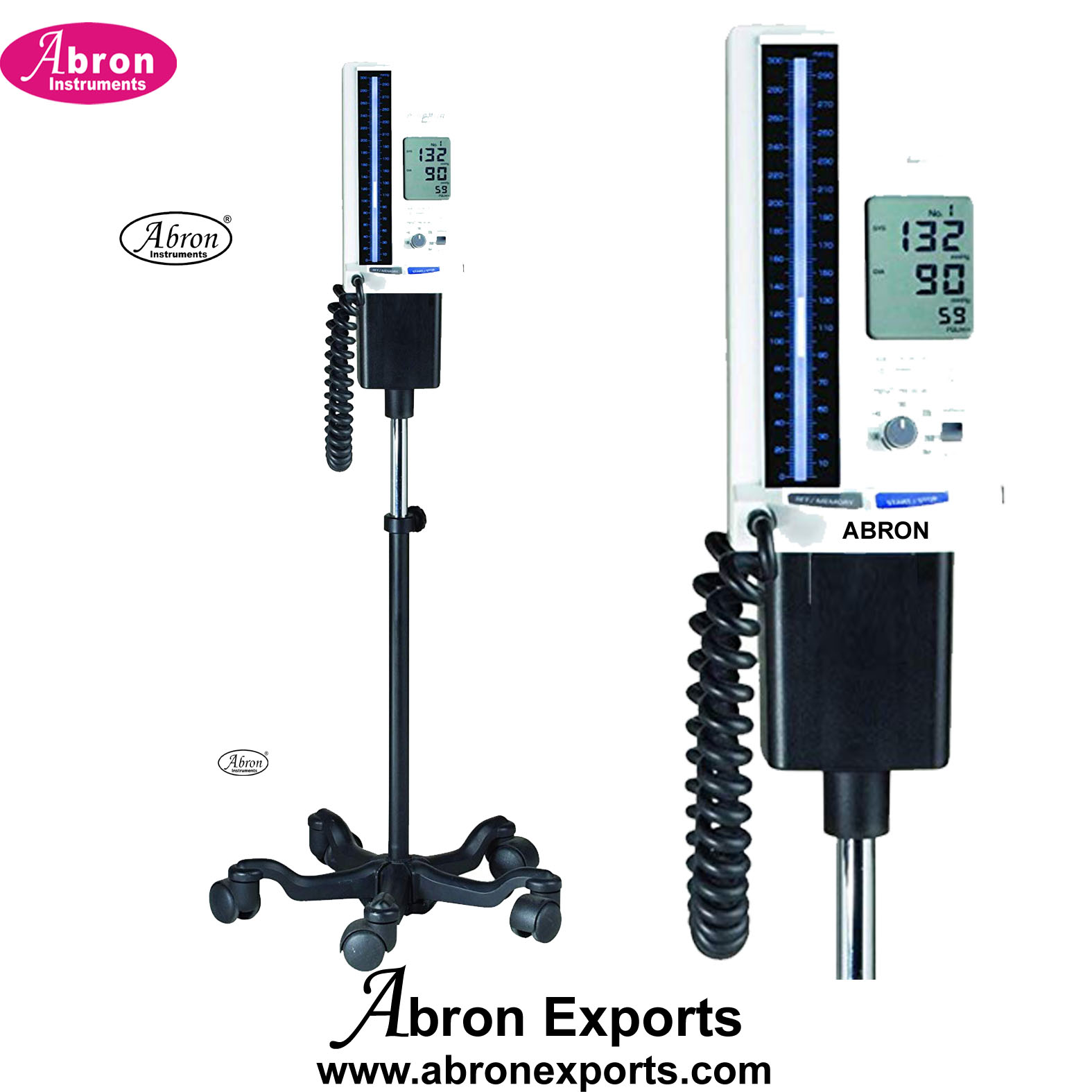 BP Blood Pressure Apparatus Digital LCD NIBP with Mobile Rolling Stand With Feet Wheels Abron ABM-2751STD 